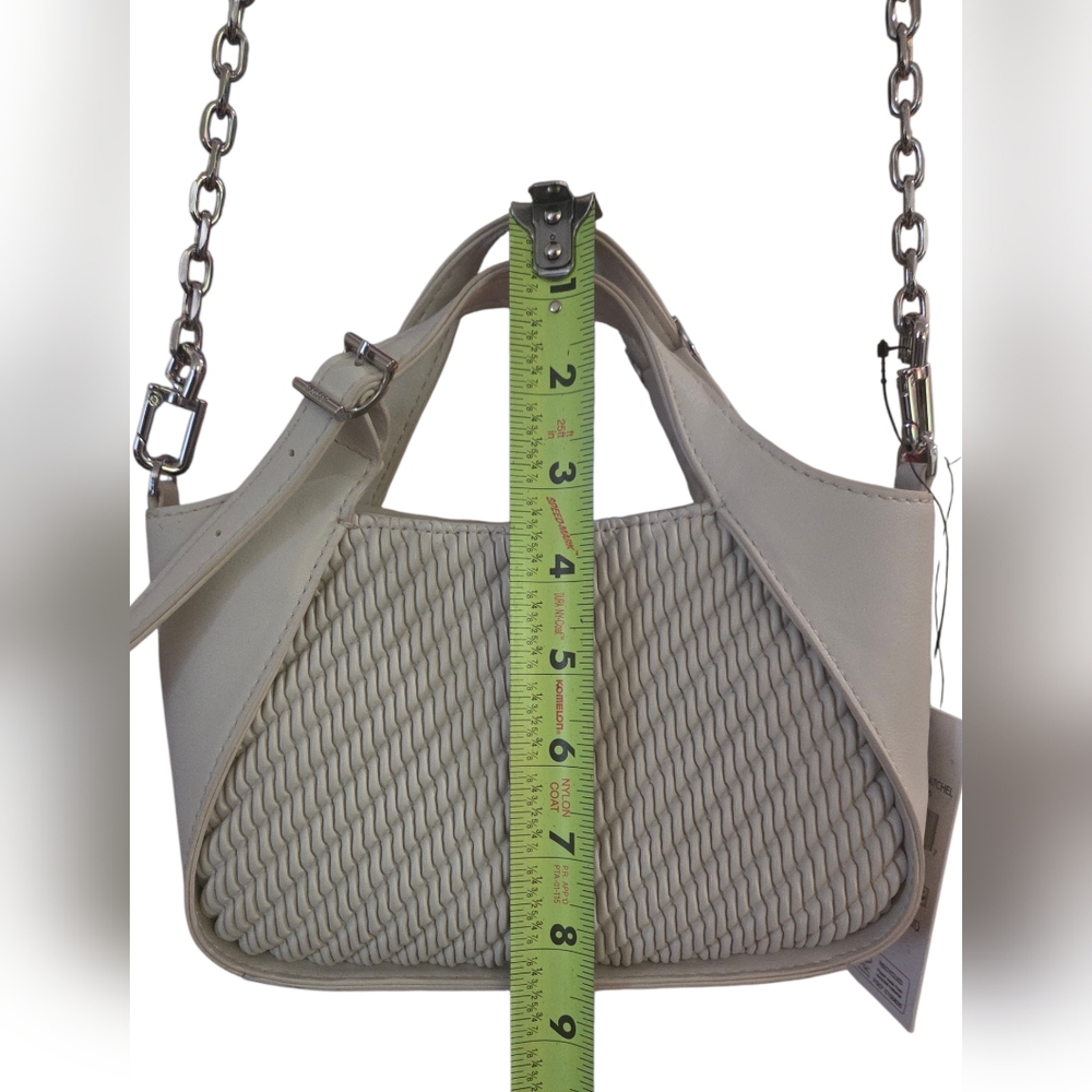 DKNY Miren Mini Satchel Off-white Woven Bag Detachable Silver Crossbody Chain - Picture 9 of 11